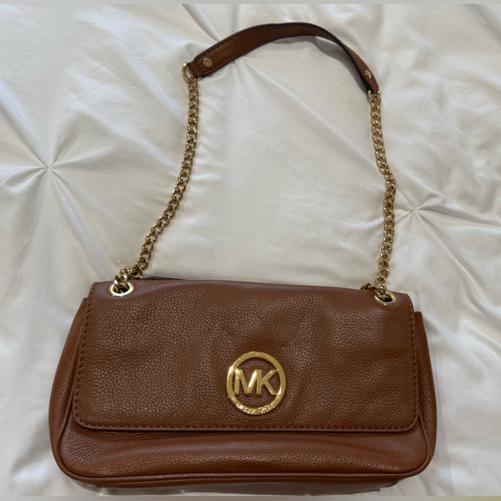 Michael Kors Tan Leather Shoulder Bag with Gold Accents